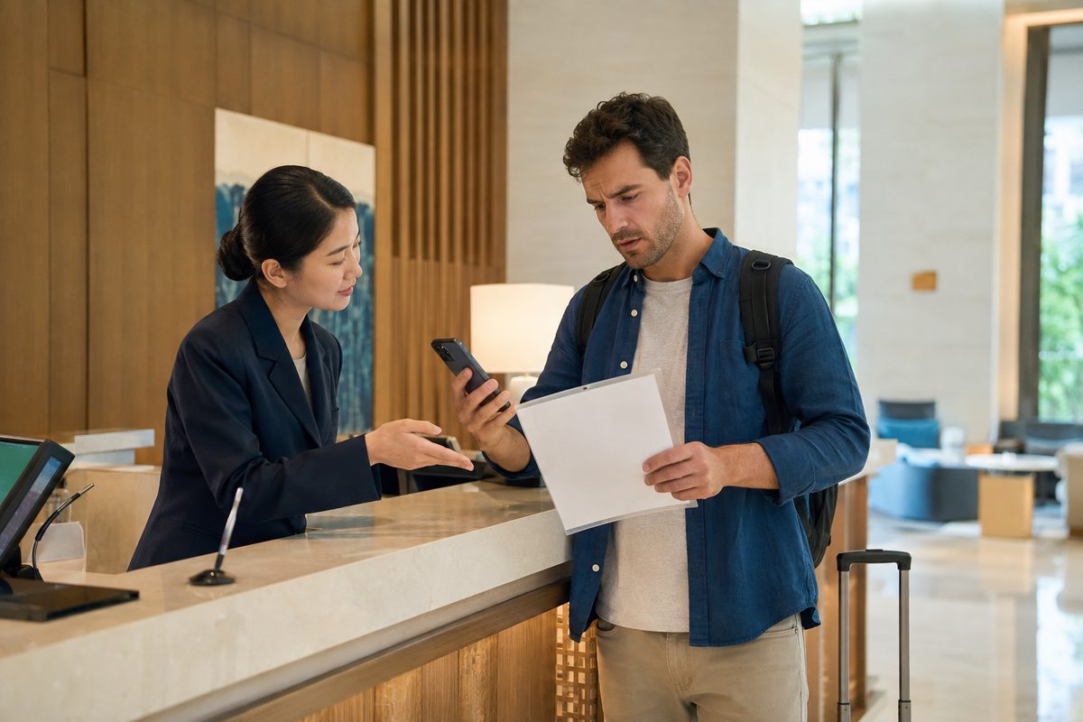 International traveler getting help after losing a passport in Korea